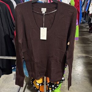 A New Day Dark Brown Ribbed Sweater